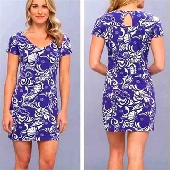 Lilly Pulitzer Daniela Seahorse Spectrum Navy Blue Tide Cap Sleeve Mini Dress XS - Picture 2 of 9